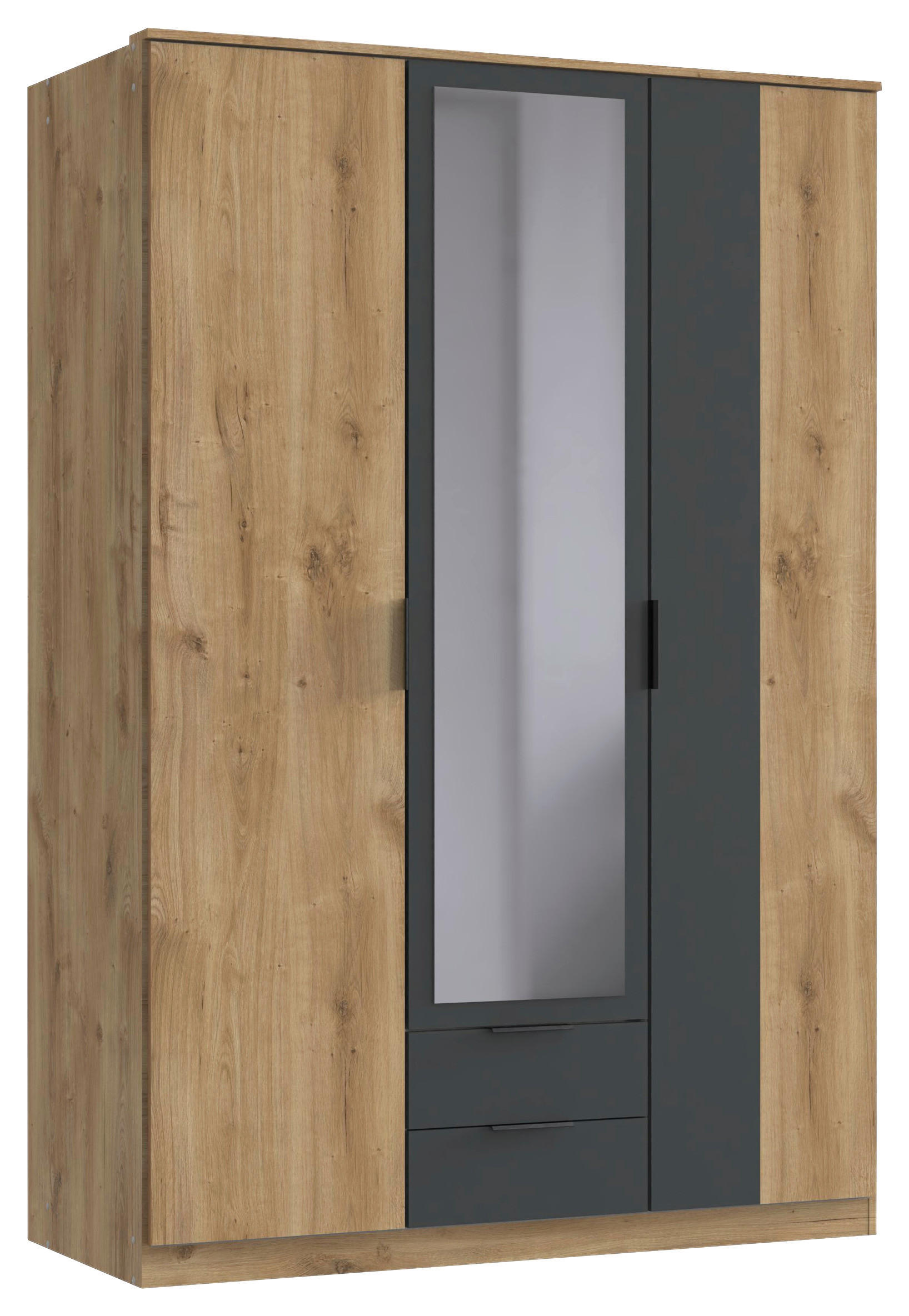 KLEIDERSCHRANK 135/197/58 cm 3-türig Graphitfarben, Plankeneiche  - Plankeneiche/Schwarz, Design, Glas/Holzwerkstoff (135/197/58cm) - Boxxx