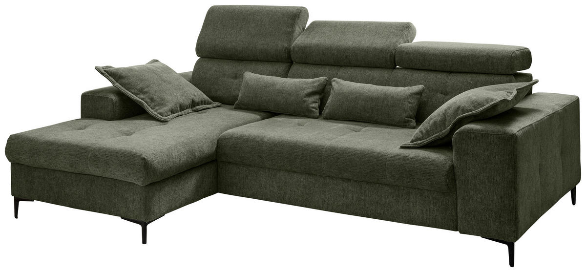 ECKSOFA Chenille Dunkelgrün  - Dunkelgrün/Schwarz, Basics, Textil/Metall (186/270cm) - Livetastic