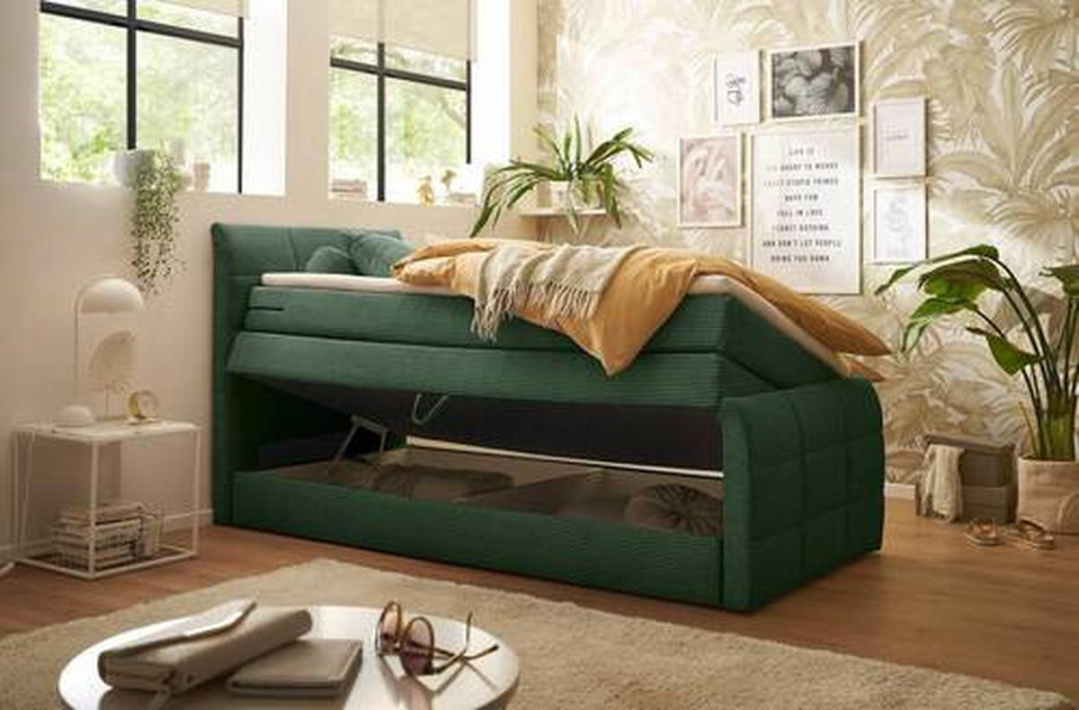 BOXSPRINGBETT 120/200 cm  in Olivgrün  - Schwarz/Olivgrün, MODERN, Holzwerkstoff/Kunststoff (120/200cm) - MID.YOU
