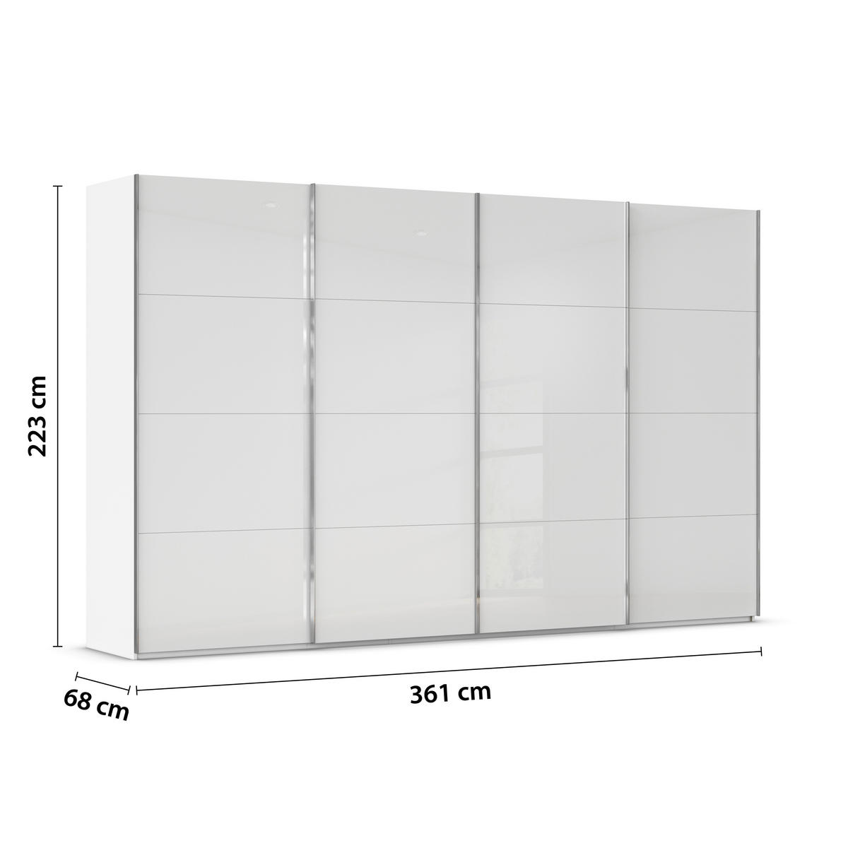 SCHWEBETÜRENSCHRANK 361/223/68 cm 4-türig Weiß  - Chromfarben/Weiß, Design, Glas/Holzwerkstoff (361/223/68cm) - Novel