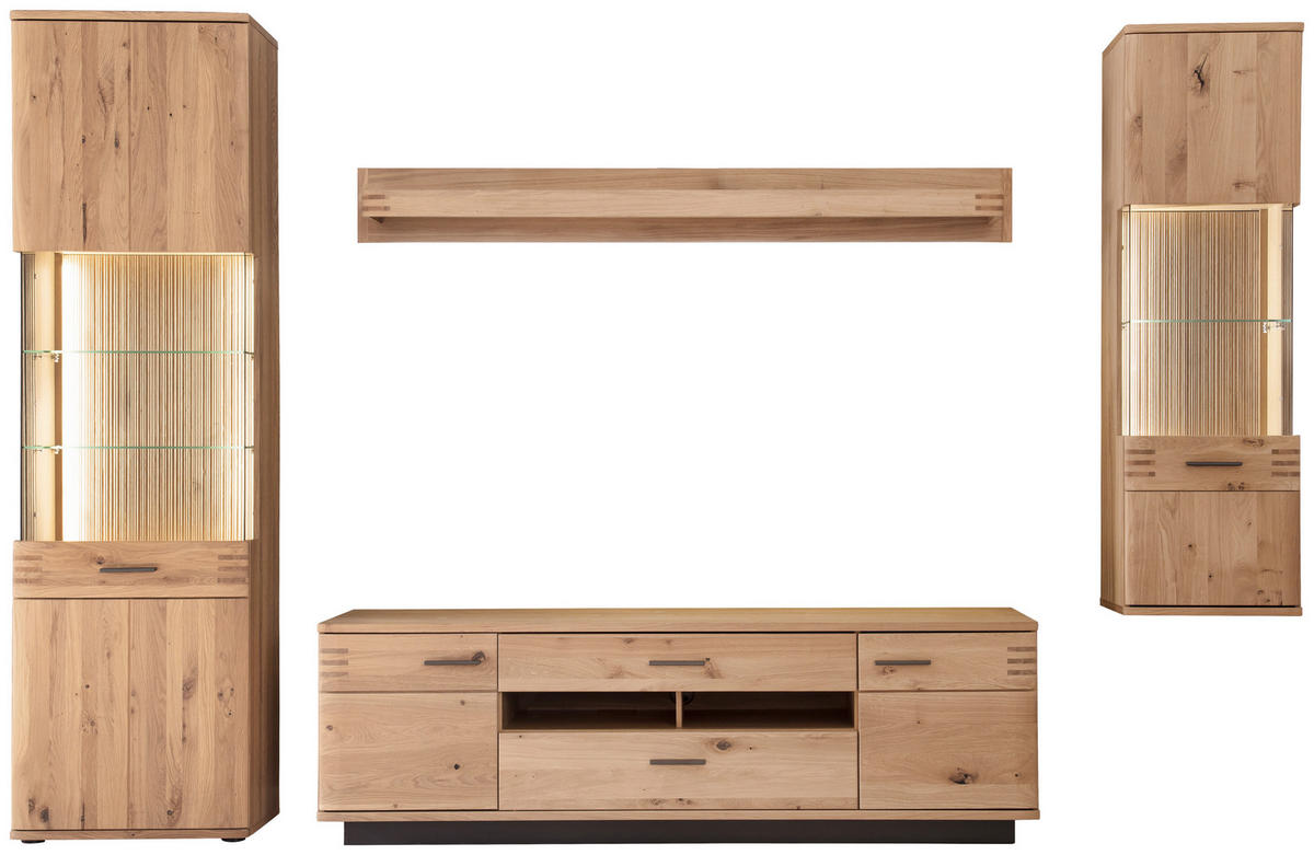 WOHNWAND  in Eichefarben  305/208/50 cm  - Eichefarben/Anthrazit, Design, Glas/Holz (305/208/50cm) - Livetastic
