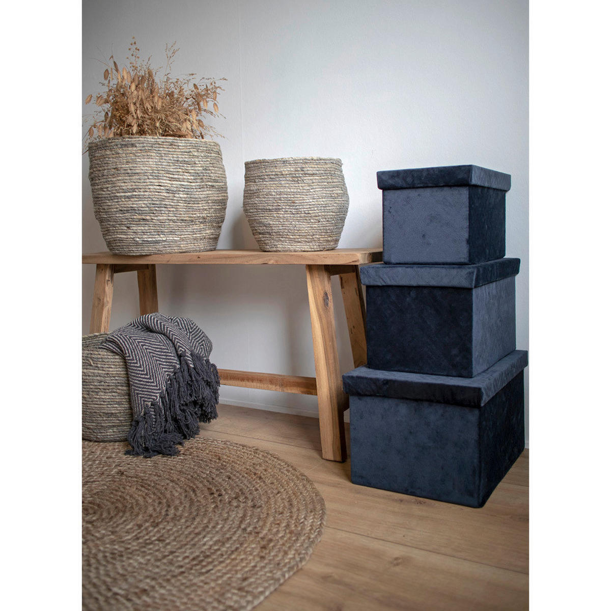 KORBSET  - Grau, Design, Holz (24cm)