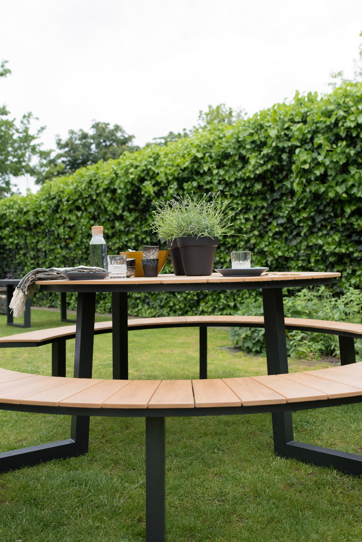 GARTENSET 3-teilig Aluminium  - Anthrazit/Teakfarben, KONVENTIONELL, Kunststoff/Metall (239/74cm)
