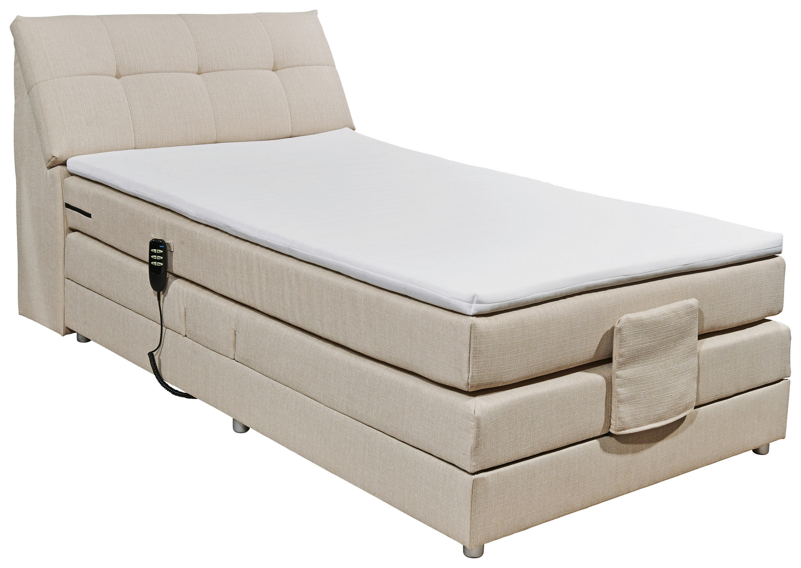 BOXSPRINGBETT 120/200 cm,  in Creme, Matratze, Bettkasten, Topper, motorische Verstellbarkeit, H2 = mittel  - Silberfarben/Creme, Design, Kunststoff/Textil (120/200cm) - Esposa