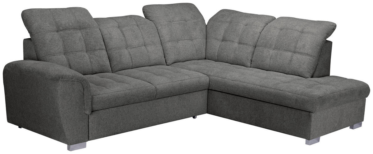 ECKSOFA Graubraun Chenille  - Chromfarben/Graubraun, KONVENTIONELL, Kunststoff/Textil (260/205cm) - Carryhome