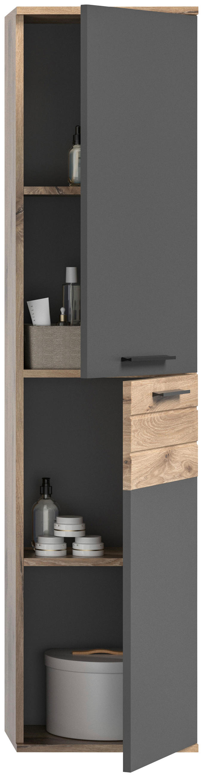 Thumbnail - Mid.you Hochschrank, Grau, Eiche, Kunststoff, 2 Fächer, 37x152x24 cm, FSC Mix, hängend, Badezimmer, Badezimmerschränke, ...