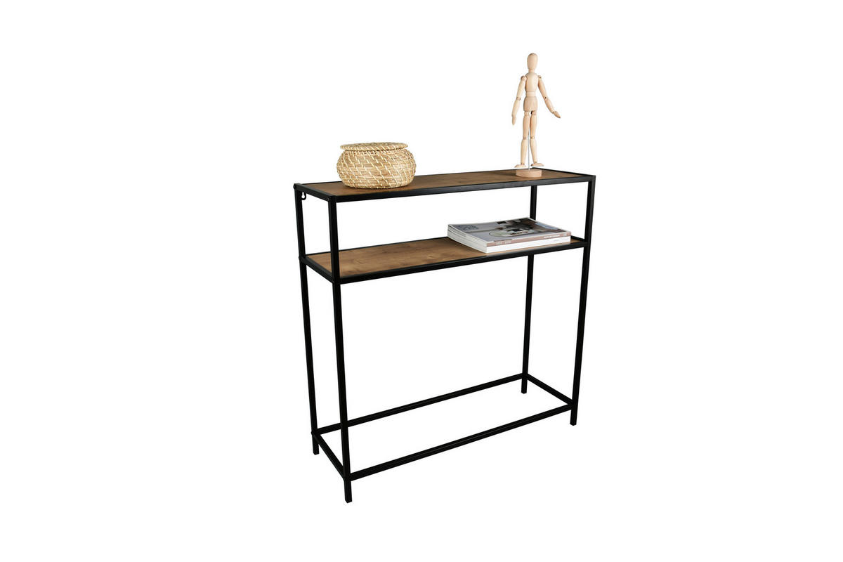 KONSOLENTISCH Schwarz, Eiche Artisan  - Schwarz/Eiche Artisan, Design, Holzwerkstoff/Metall (80/27/80cm) - Milino