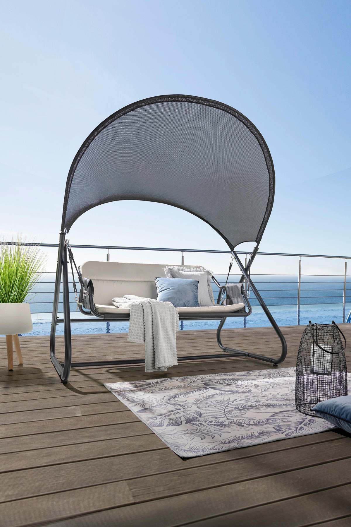 HOLLYWOODSKÁ HOUPAČKA  - černá/světle šedá, Moderní, kov/textil (166/190/145cm) - Beldano