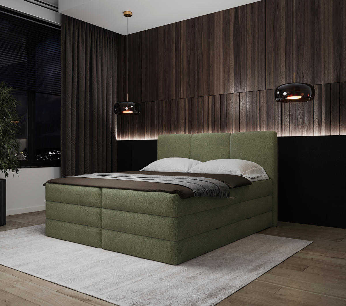 BOXSPRING-ÁGY 160/200 cm  zöld  - fekete/zöld, Modern, műanyag/faalapú anyag (160/200cm) - MID.YOU