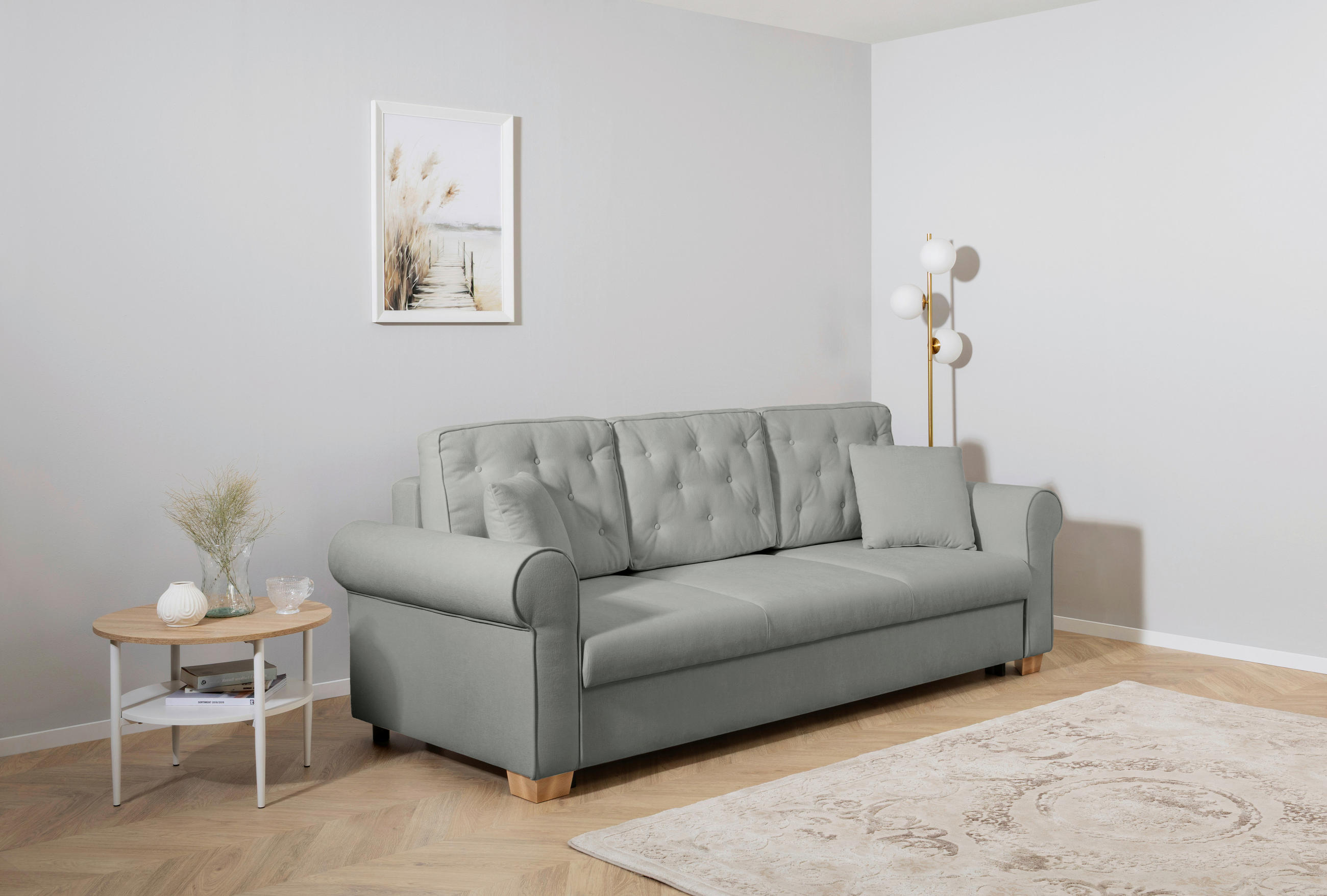 SCHLAFSOFA in Chenille Dunkelgrau  - Dunkelgrau/Buchefarben, Design, Holz/Textil (240/94/98cm) - MID.YOU