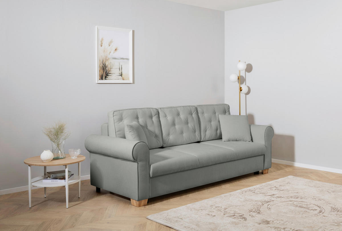 SCHLAFSOFA in Chenille Dunkelgrau  - Dunkelgrau/Buchefarben, Design, Holz/Textil (240/94/98cm) - MID.YOU