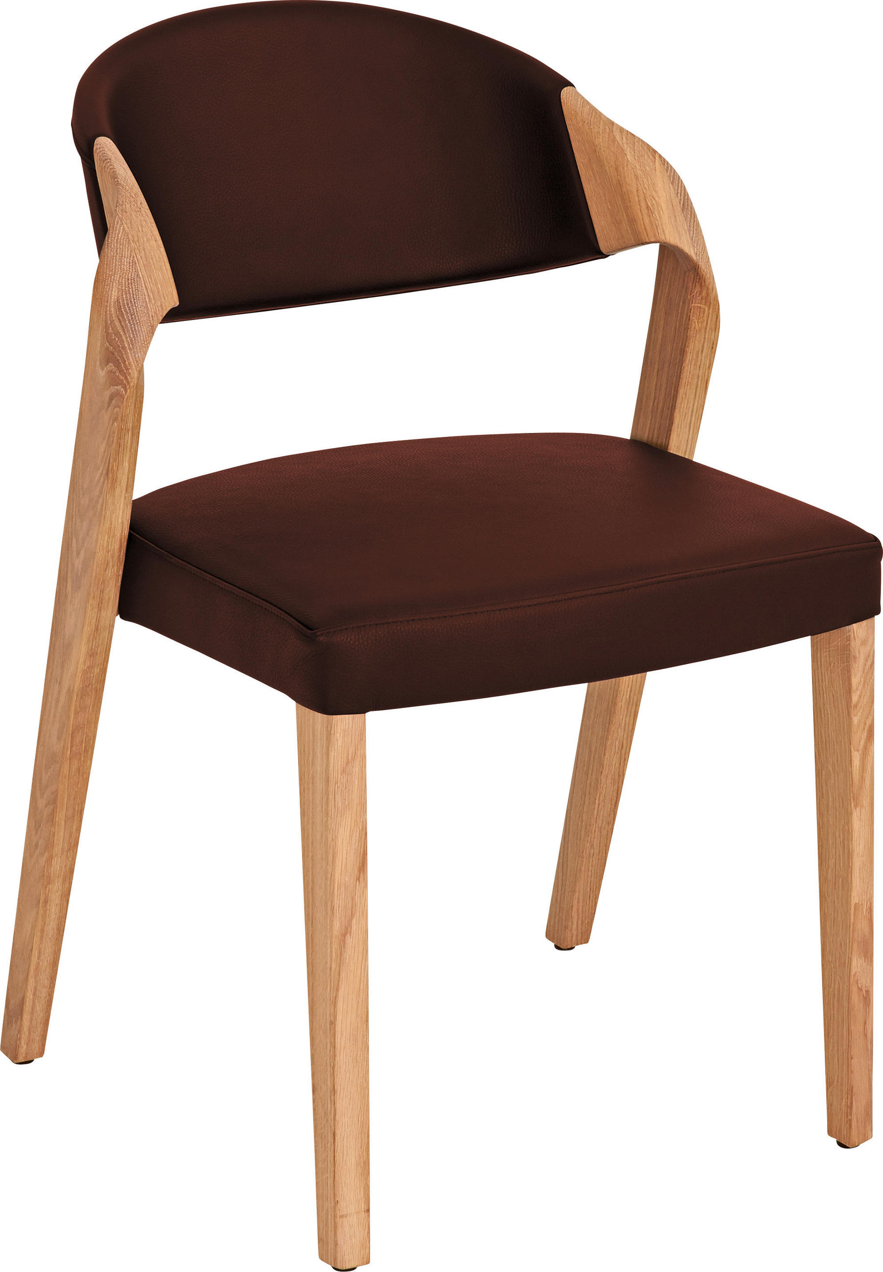 STUHL in Holz, Leder Eichefarben, Bordeaux  - Eichefarben/Bordeaux, Natur, Leder/Holz (53/82/57cm) - Voglauer