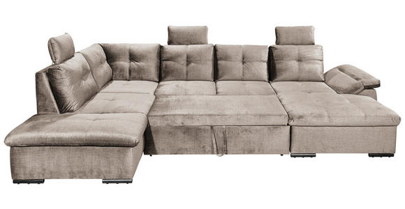 WOHNLANDSCHAFT in Mikrovelours Creme - Creme/Schwarz, KONVENTIONELL, Kunststoff/Textil (217/334/127cm) - Carryhome
