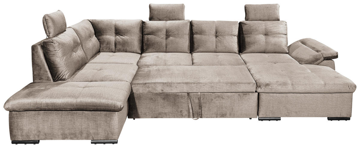 WOHNLANDSCHAFT in Mikrovelours Creme  - Creme/Schwarz, Konventionell, Kunststoff/Textil (217/334/127cm) - Carryhome