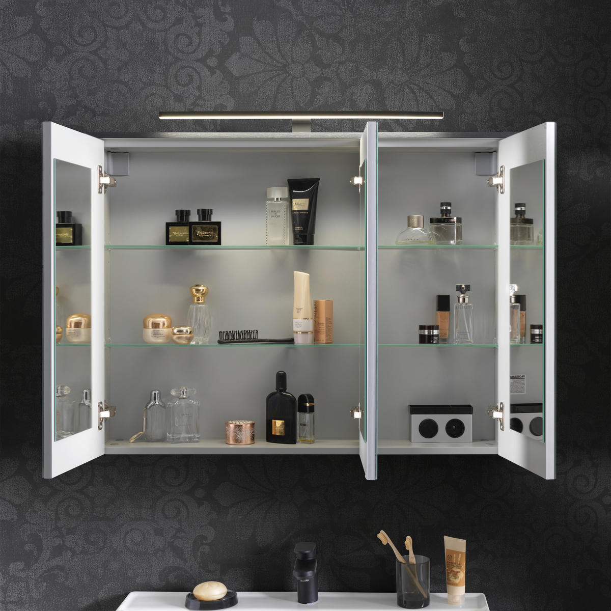 BADEZIMMER  in 122,4 cm  - Weiß Hochglanz/Schwarz, Basics, Glas/Keramik (122,4cm) - Voleo