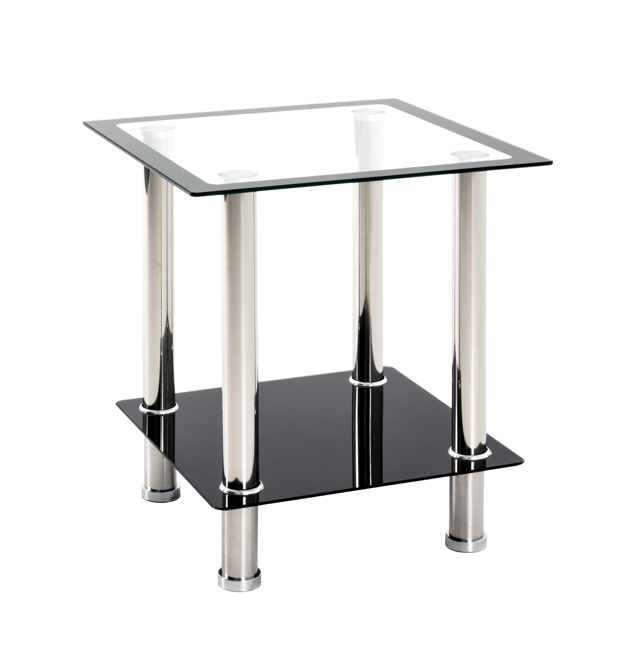 BEISTELLTISCH 40/40/46 cm Schwarz, Edelstahlfarben quadratisch - Edelstahlfarben/Schwarz, KONVENTIONELL, Glas/Metall (40/40/46cm)