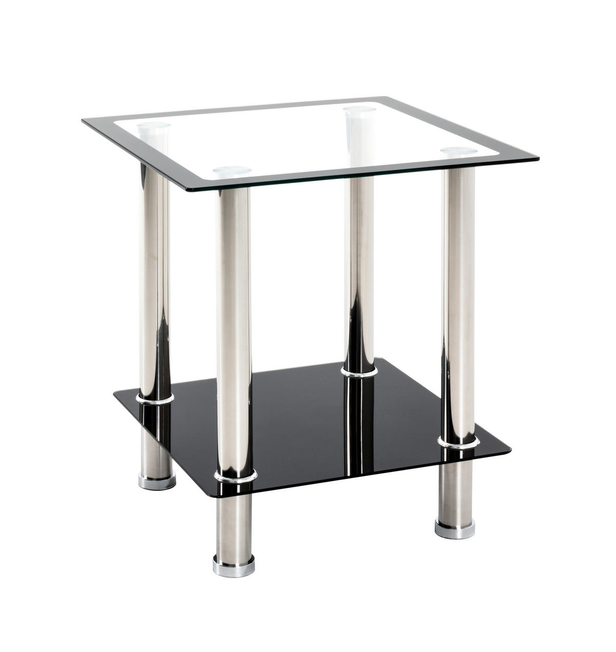 BEISTELLTISCH 40/40/46 cm Schwarz, Edelstahlfarben quadratisch  - Edelstahlfarben/Schwarz, KONVENTIONELL, Glas/Metall (40/40/46cm)