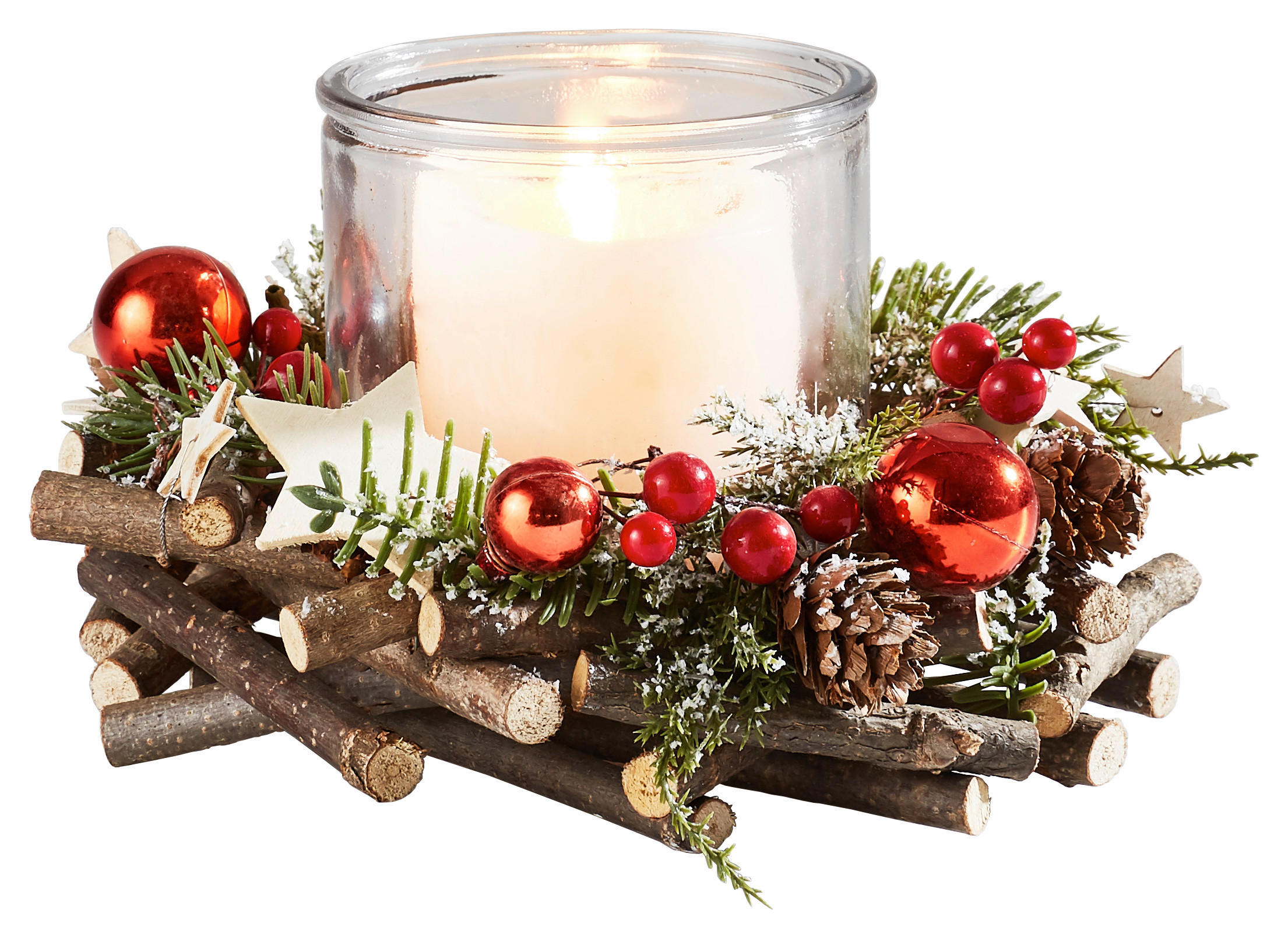 NÁDOBKA NA ČAJOVOU SVÍČKU dřevo, plast, sklo, kompozitní dřevo - vícebarevná, Lifestyle, dřevo/kompozitní dřevo (20/20/11cm) - X-Mas