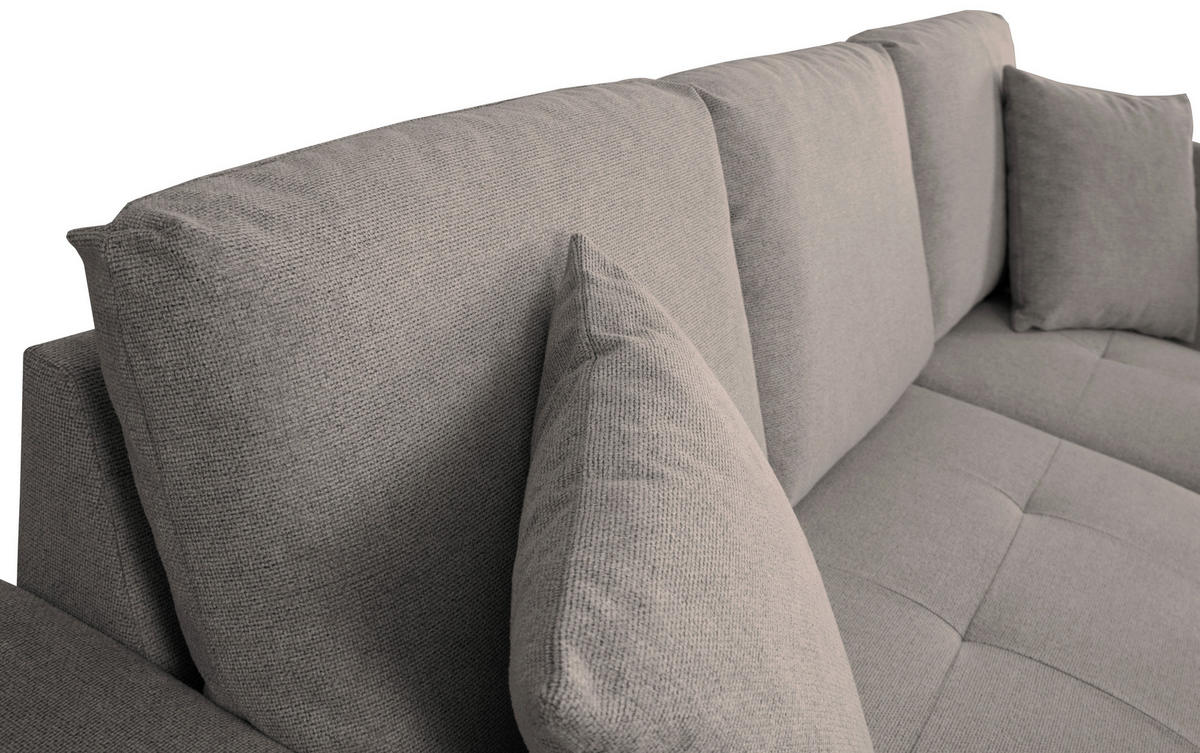 ECKSOFA LUKAS Graubraun Struktur Zierkissen, Bettkasten  - Graubraun, Trend, Textil (239/158cm) - P & B