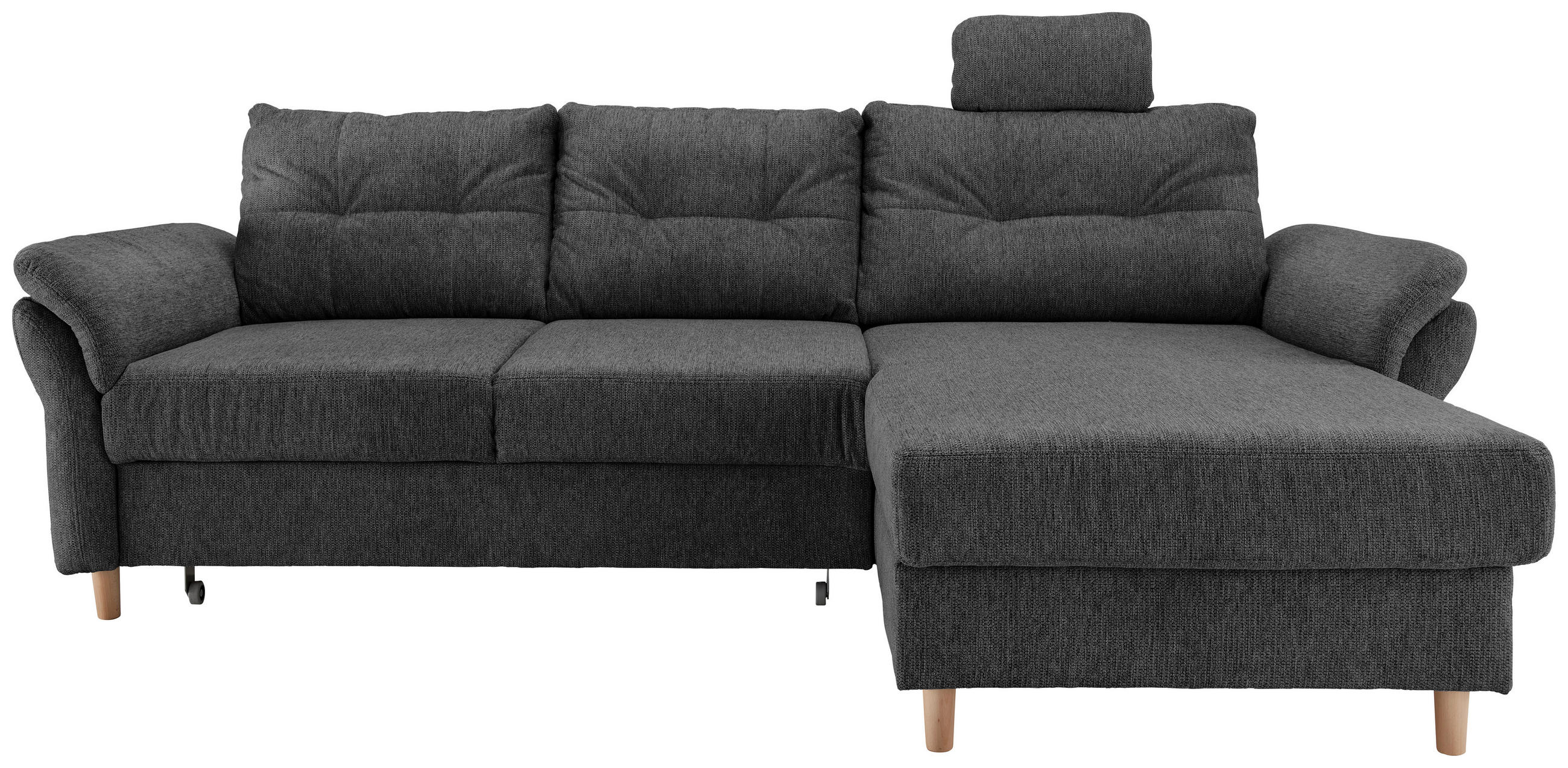 ECKSOFA Anthrazit Chenille Bettkasten, Sitztiefenverstellung, Kopfstütze, Liegefläche im Originalstoff, Schlaffunktion  - Anthrazit/Naturfarben, MODERN, Holz/Textil (250/176cm) - Livetastic
