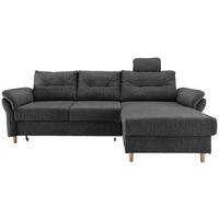 ECKSOFA Anthrazit Chenille Bettkasten, Sitztiefenverstellung, Kopfstütze, Liegefläche im Originalstoff, Schlaffunktion  - Anthrazit/Naturfarben, MODERN, Holz/Textil (250/176cm) - Livetastic
