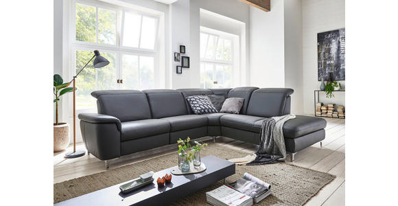 ECKSOFA in Echtleder Anthrazit - Chromfarben/Anthrazit, KONVENTIONELL, Leder/Metall (292/242cm) - Cantus