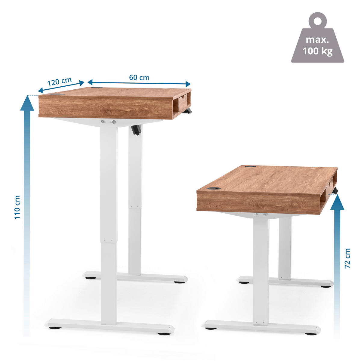 SCHREIBTISCH 120/60/72-110 cm  in Weiß, Eichefarben  - Eichefarben/Weiß, MODERN, Holz/Metall (120/60/72-110cm) - MID.YOU