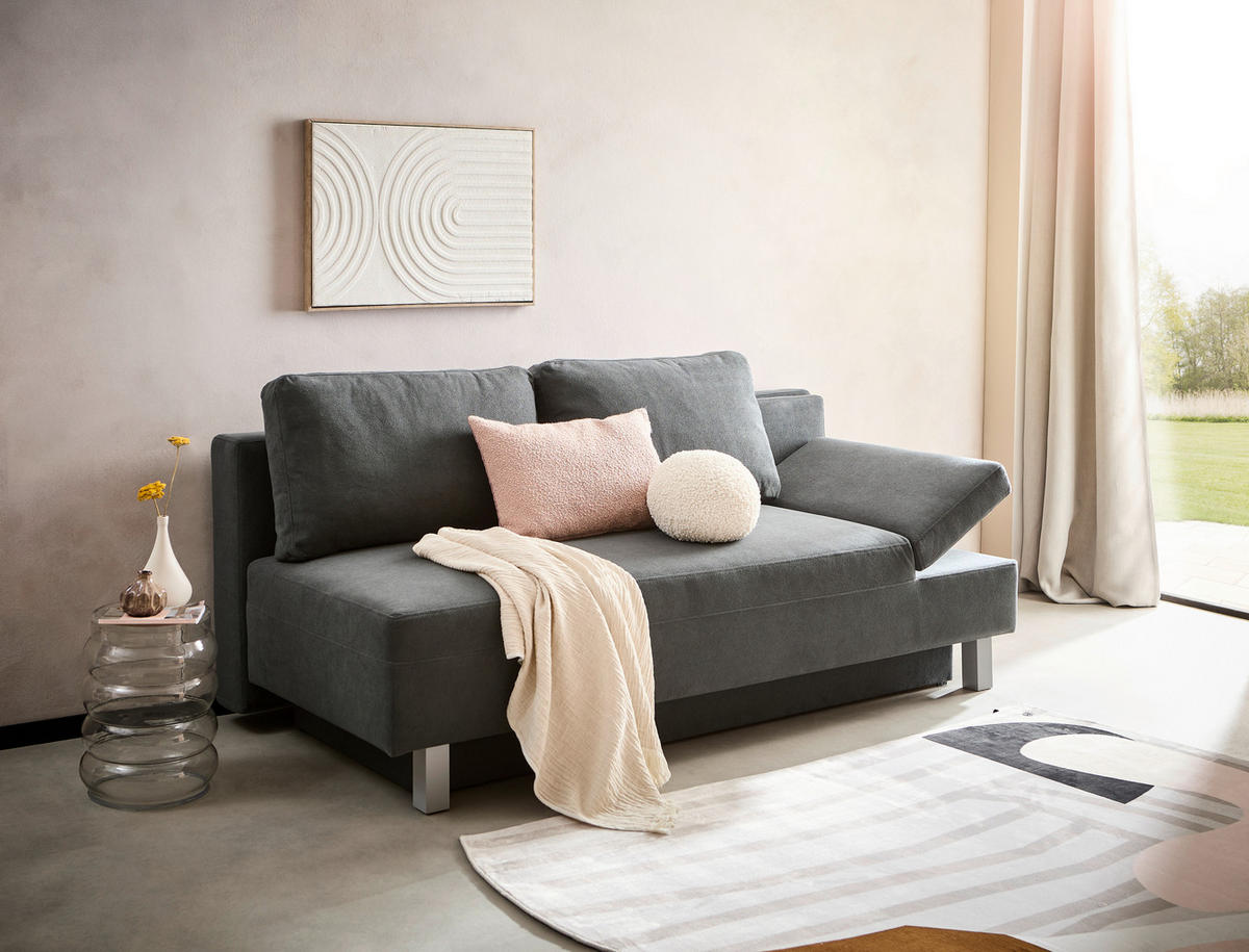 SCHLAFSOFA Flachgewebe Dunkelgrau  - Chromfarben/Dunkelgrau, Design, Holz/Textil (205/77-93/99cm) - Novel