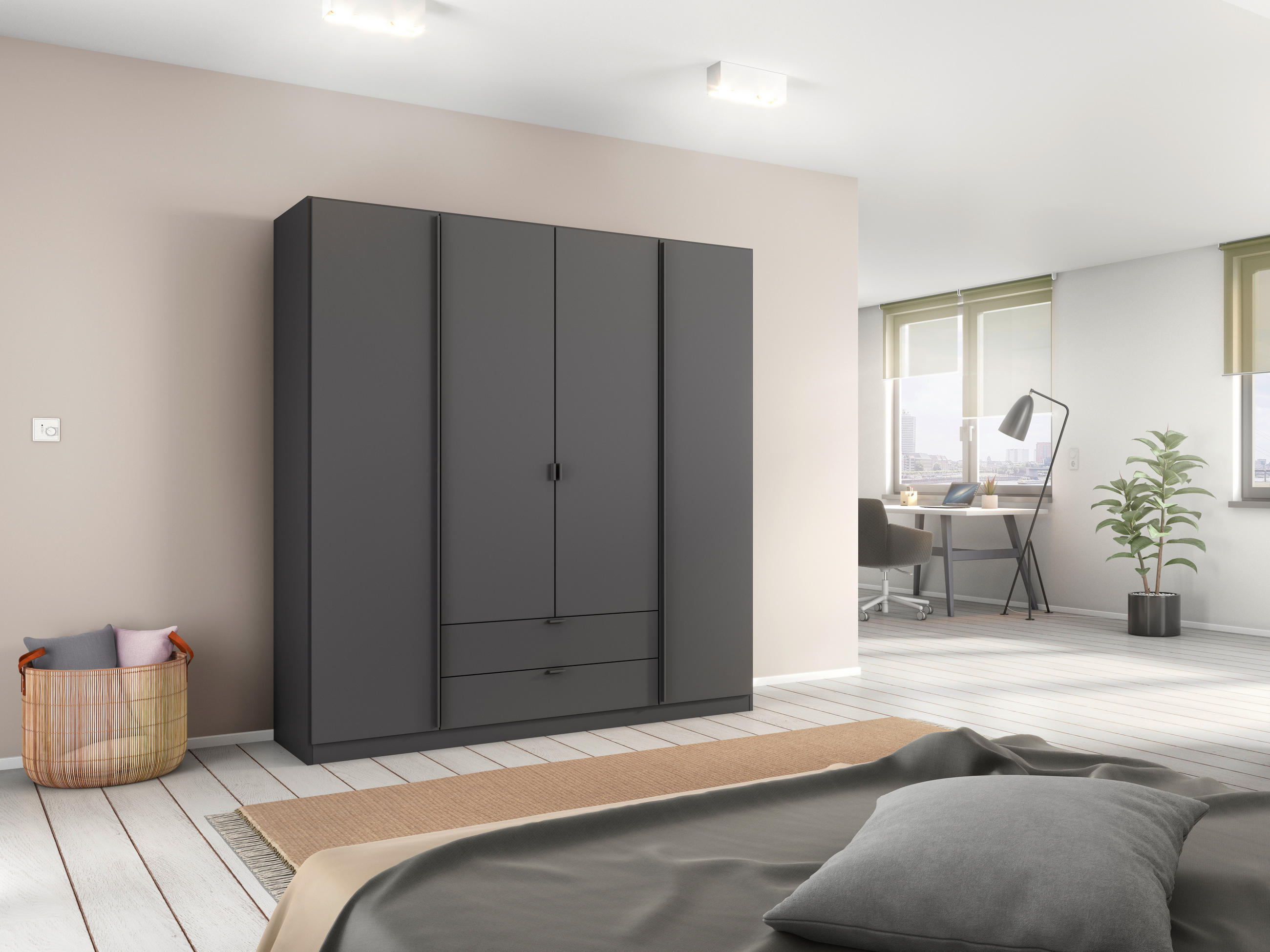 DREHTÜRENSCHRANK 181/197/54 cm,  in Grau, 4-türig  - Grau, MODERN, Holzwerkstoff/Metall (181/197/54cm) - Rauch Möbel