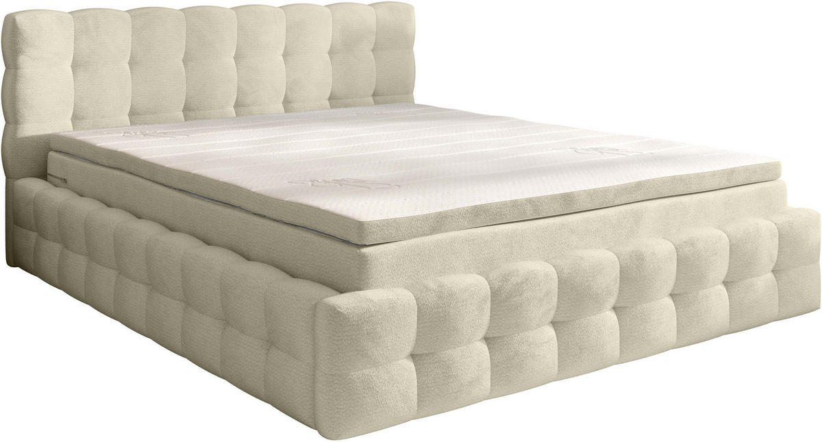 POLSTERBETT 140/200 cm,  in Beige, Matratze, gepolstertes Kopfteil, Lattenrost, Bettkasten, Topper, H3 + H3 = fest  - Beige/Schwarz, MODERN, Holz/Kunststoff (140/200cm) - Chameo