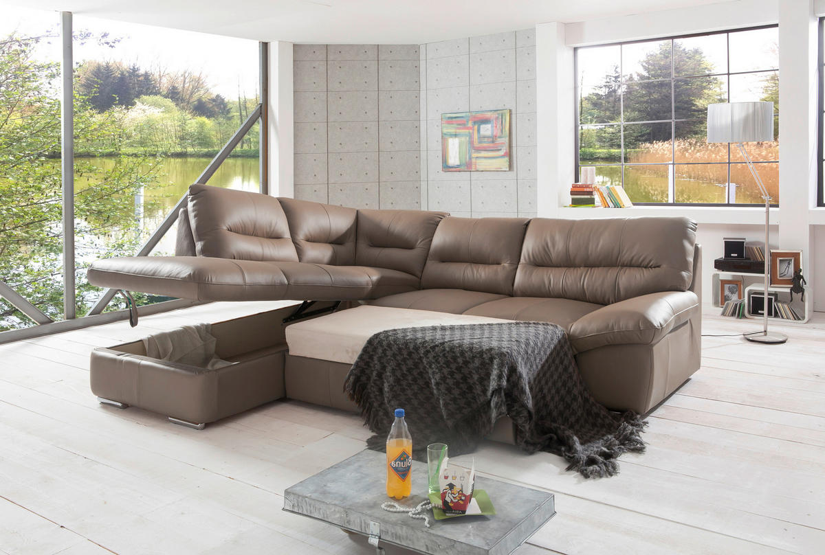 ECKSOFA in Echtleder Grau  - Chromfarben/Grau, Design, Leder/Metall (216/268cm) - Livetastic