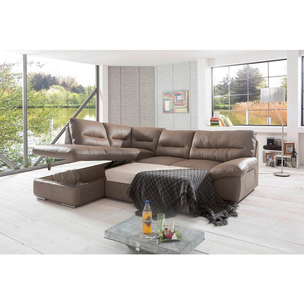 Thumbnail - Livetastic Ecksofa, Grau, Leder, Echtleder, Rindleder, 4-Sitzer, Ottomane links, L-Form, 268x216 cm, Made in EU, seitenv...