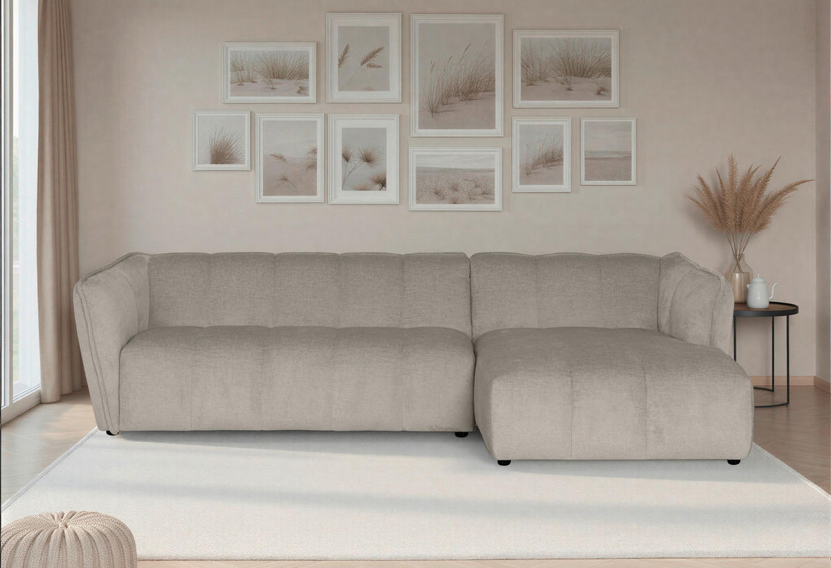 ECKSOFA LIVOLI in Chenille Creme  276/160 cm  - Creme/Schwarz, Design, Textil (276/160cm) - MID.YOU