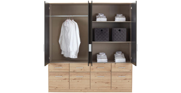 KLEIDERSCHRANK 181/197/54 cm 4-türig Dunkelgrau, Eiche Artisan - Dunkelgrau/Silberfarben, Design, Holzwerkstoff/Kunststoff (181/197/54cm) - Carryhome
