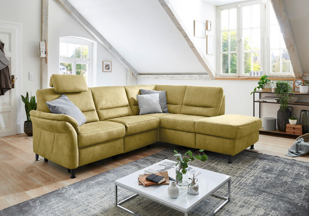 ECKSOFA in Flachgewebe Limette  - Limette/Schwarz, Modern, Textil/Metall (203/227cm) - Beldomo System