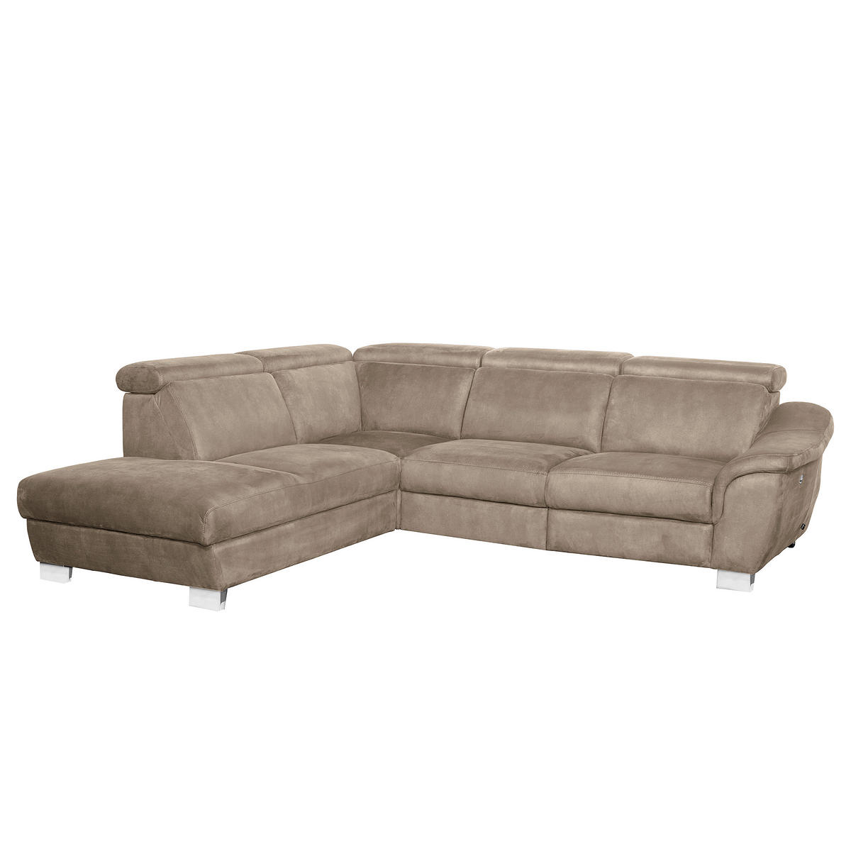 ECKSOFA Taupe Mikrofaser Rücken echt, Relaxfunktion, Kopfteilverstellung  - Taupe/Chromfarben, Design, Textil/Metall (238/276cm) - Livetastic