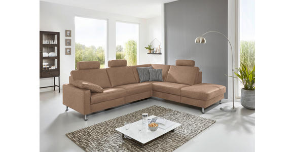 ECKSOFA in Mikrofaser Sandfarben 275/242 cm - Sandfarben/Alufarben, Design, Textil/Metall (275/242cm) - Dieter Knoll