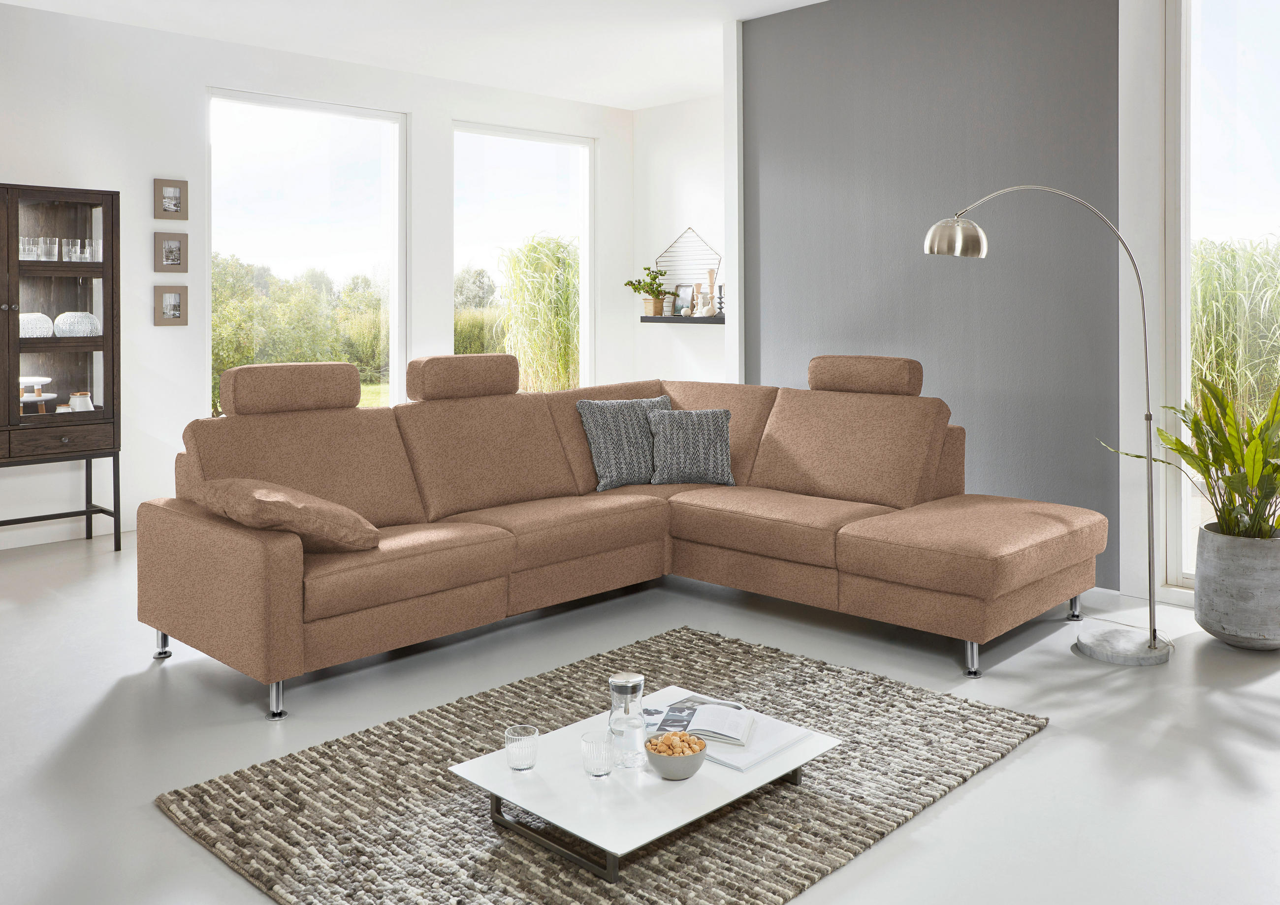 ECKSOFA in Mikrofaser Sandfarben  - Sandfarben/Alufarben, Design, Textil/Metall (275/242cm) - Dieter Knoll