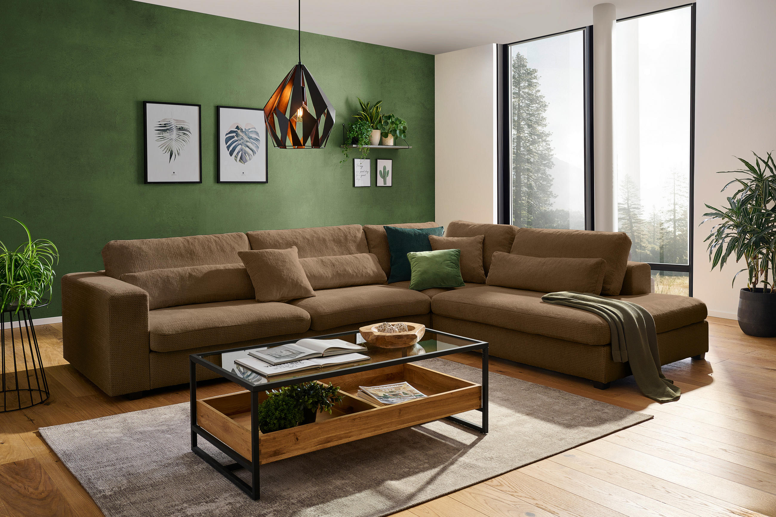 ECKSOFA Rostfarben Chenille  - Rostfarben/Schwarz, KONVENTIONELL, Kunststoff/Textil (314/250cm) - Carryhome