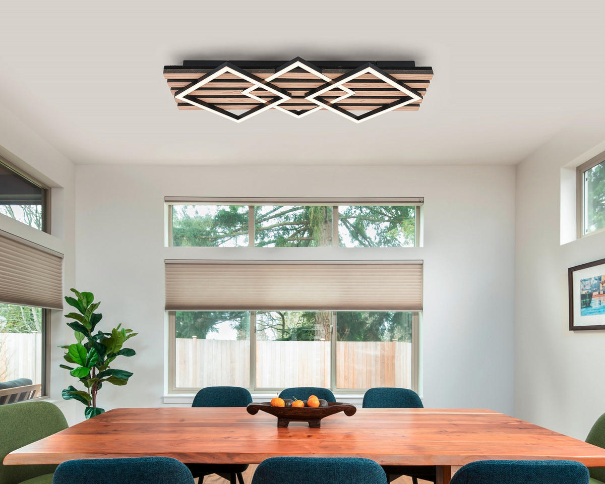 LED-DECKENLEUCHTE 63/29/7,5 cm   - Eichefarben/Schwarz, Basics, Holzwerkstoff/Kunststoff (63/29/7,5cm) - Novel