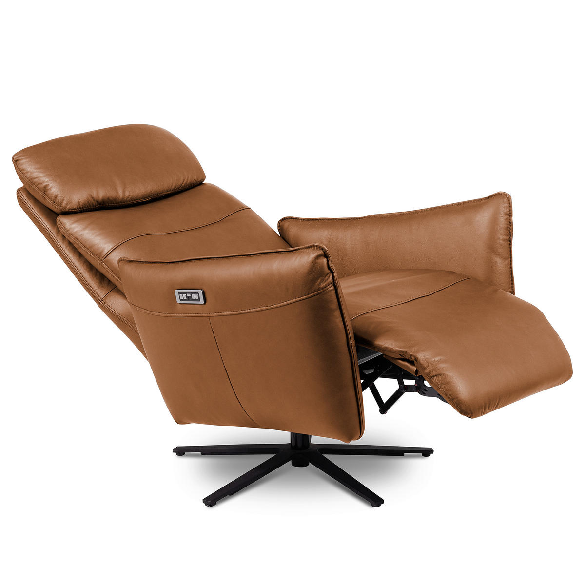 RELAXSESSEL in Leder Cognac  - Cognac/Schwarz, Design, Leder/Metall (77/107/88cm) - Livetastic