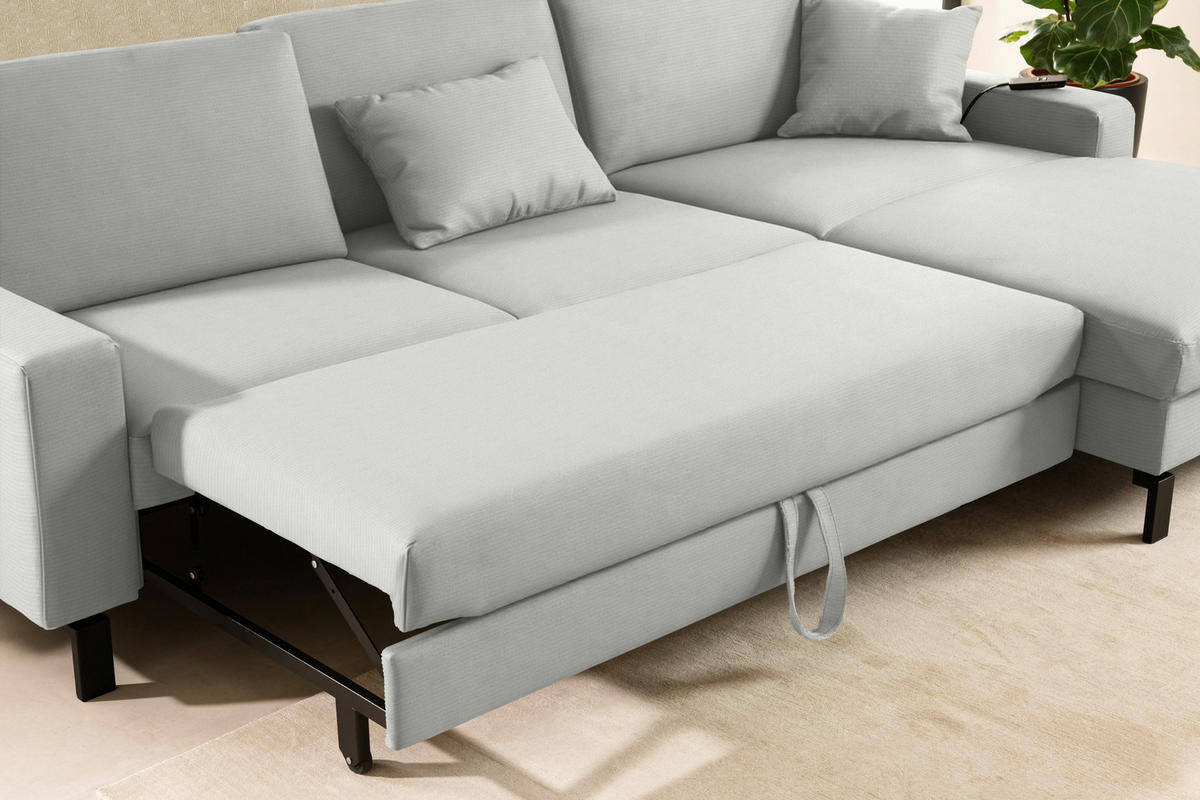 ECKSOFA Cord Grauweiss  - Schwarz/Grauweiss, Design, Textil/Metall (298/185cm) - Pure Home Lifestyle