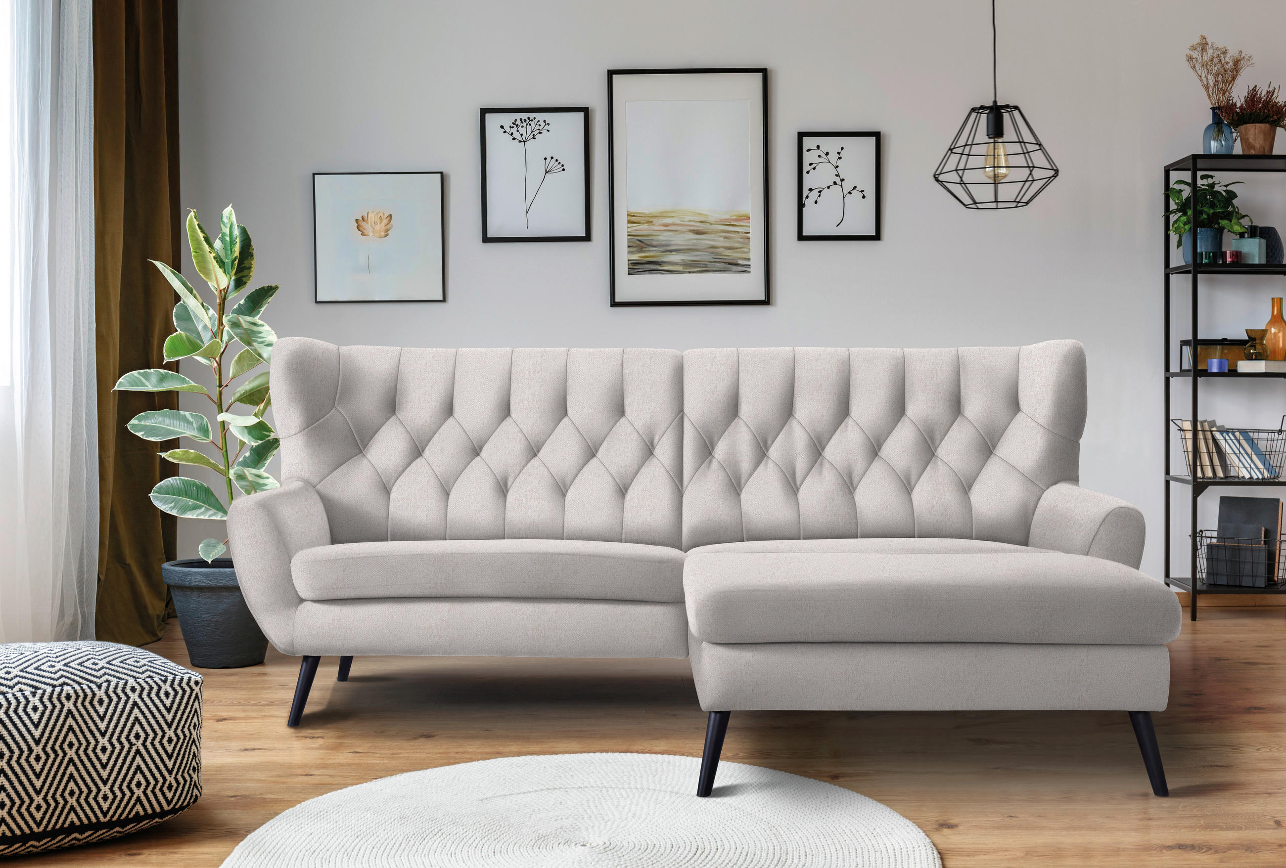 ECKSOFA Beige Flachgewebe  - Beige/Schwarz, Design, Holz/Textil (237/165cm) - Stylife