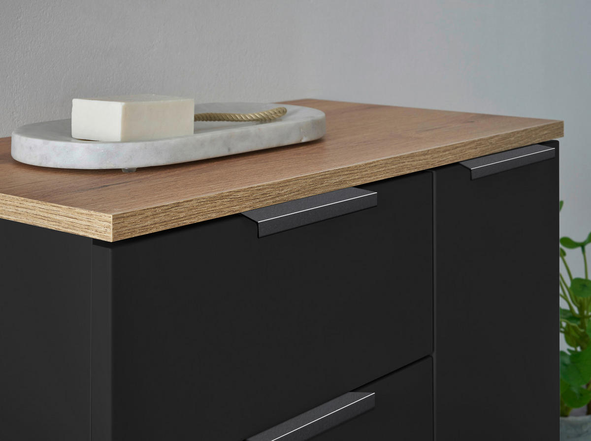 MIDISCHRANK 60/106/32 cm  - Eichefarben/Schwarz, KONVENTIONELL, Holzwerkstoff/Metall (60/106/32cm) - home24