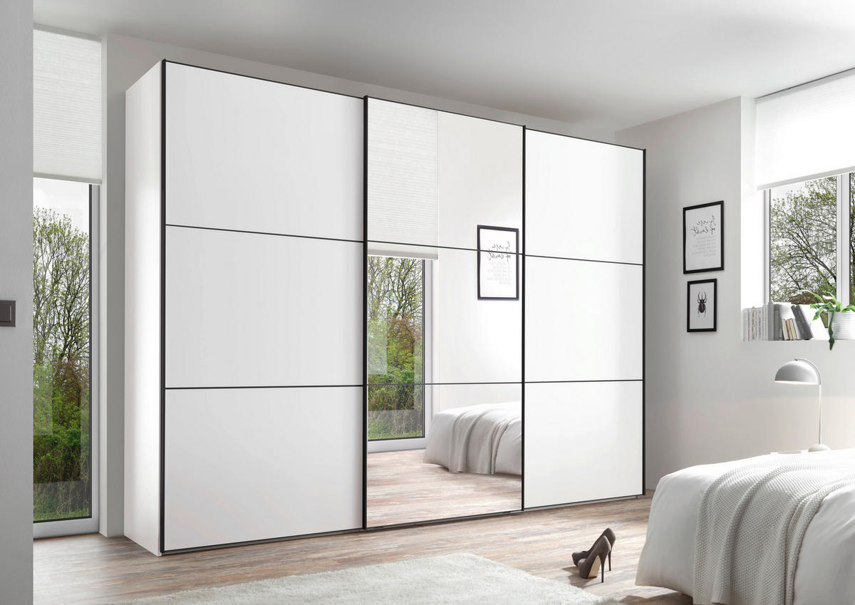 SCHWEBETÜRENSCHRANK in Weiss  - Weiss/Schwarz, Glas/Holzwerkstoff (249/222/68cm) - Moderano
