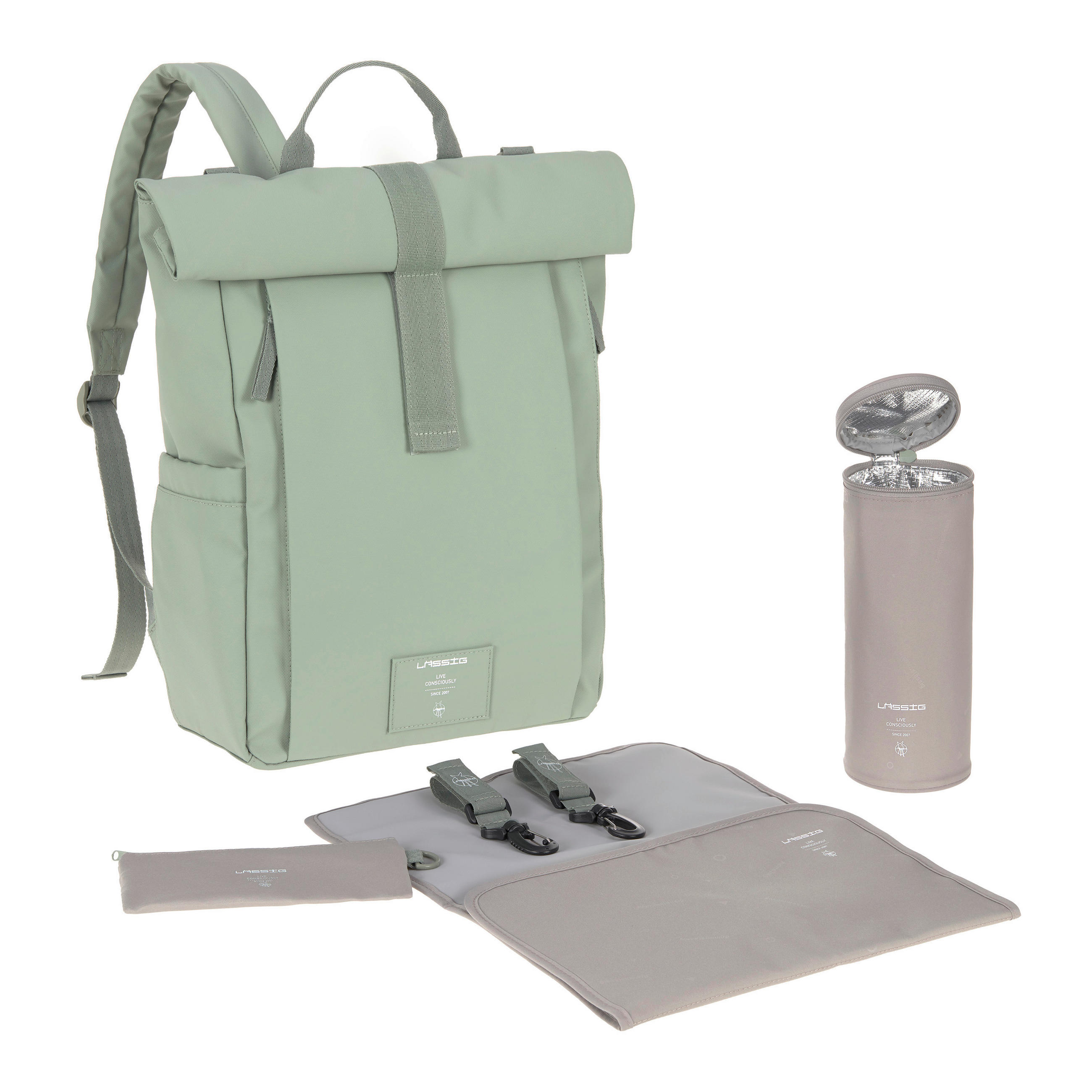 Lässig Wickelrucksack Salbeigrün 14.5x42x29 cm