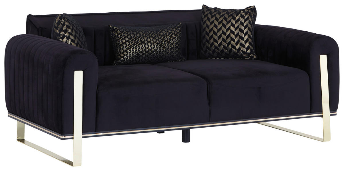 2-SITZER-SOFA Velours Schwarz  - Goldfarben/Schwarz, MODERN, Textil/Metall (180/83/90cm) - Livetastic