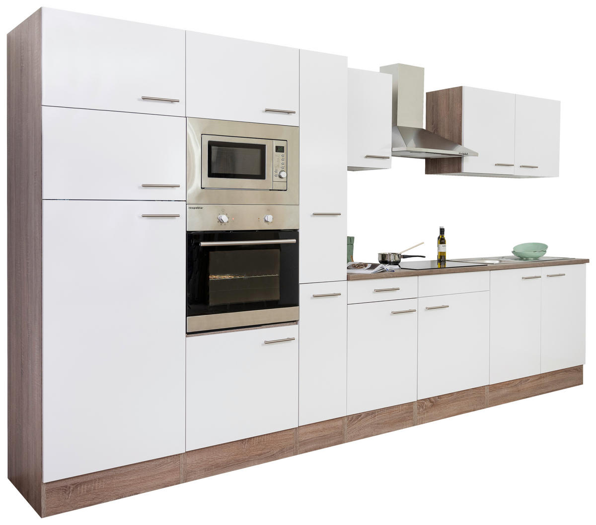 KÜCHENLEERBLOCK 360 cm   in Weiss  - Weiss/Edelstahlfarben, Basics, Holzwerkstoff/Metall (360cm) - Respekta