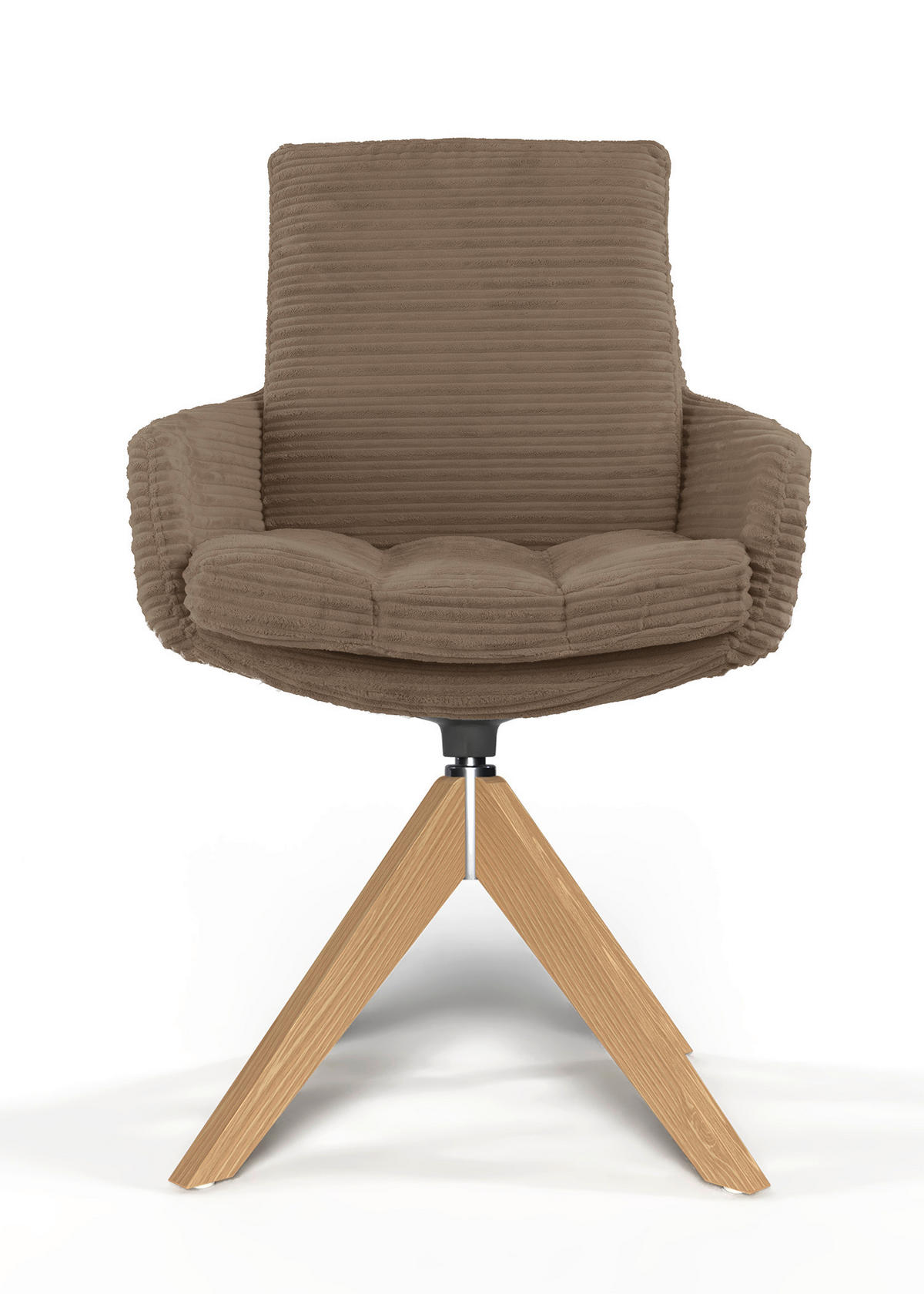 ARMLEHNSTUHL  Beinauswahl, Sitzfläche 360° drehbar, Stoff-/Lederauswahl gerippt  Hellbraun  - Hellbraun/Eichefarben, Design, Holz/Textil (60/91/62cm) - Valdera