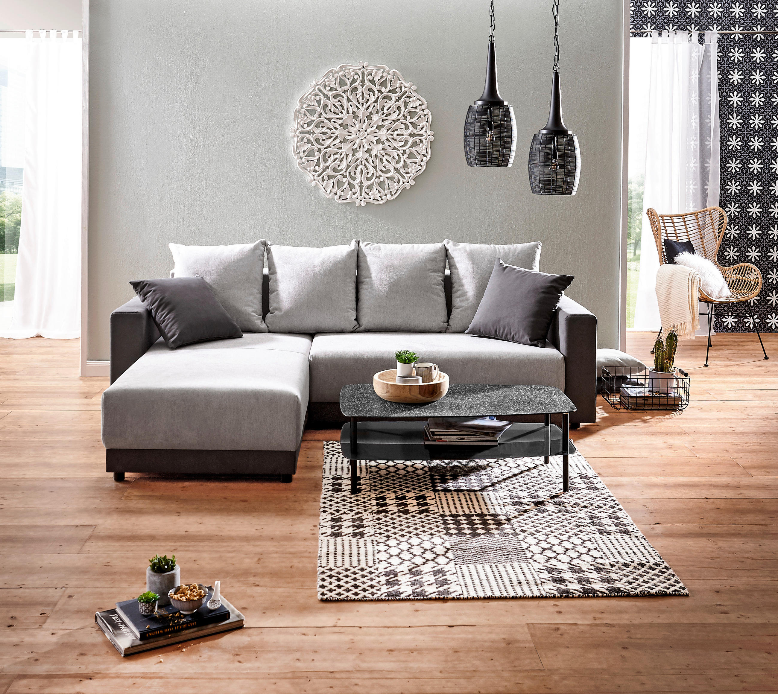 HÖRNSOFFA i chenille, flatväv ljusgrå, mörkgrå  - mörkgrå/ljusgrå, Design, textil/plast (178/248cm) - Ti'me